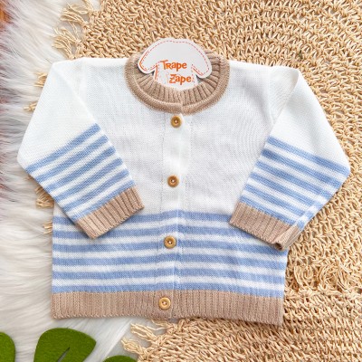 Conjunto de Linha Listras - Off White e Azul Bebê com Areia
